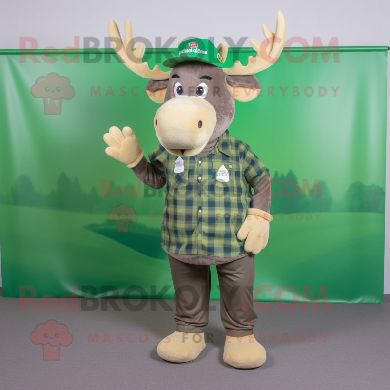 Green Moose mascot costume character dressed with a Button-Up Shirt and Caps Green Moose mascot costume character dressed with a Button-Up Shirt and Caps