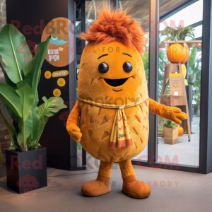 Rust Mango mascot costume character dressed with a Romper and Hairpins