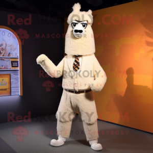 Cream Llama mascot costume character dressed with a Suit Pants and Shoe laces