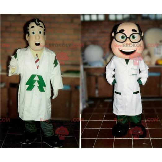 2 mascottes de docteurs de scientifiques en blouse -
