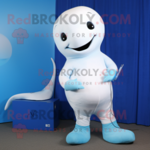 Cyan Beluga Whale mascot costume character dressed with a Bootcut Jeans and Hair clips