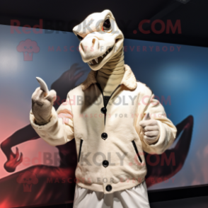 Cream Parasaurolophus mascot costume character dressed with a Bomber Jacket and Cufflinks