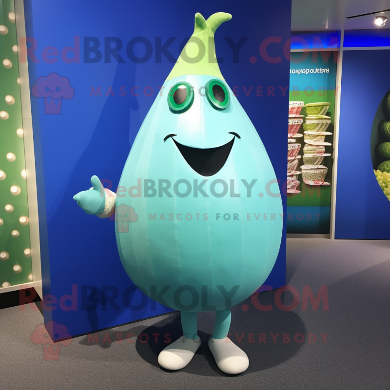 Cyan Onion mascot costume character dressed with a Sheath Dress and Cufflinks Cyan Onion mascot costume character dressed with a Sheath Dress and Cufflinks