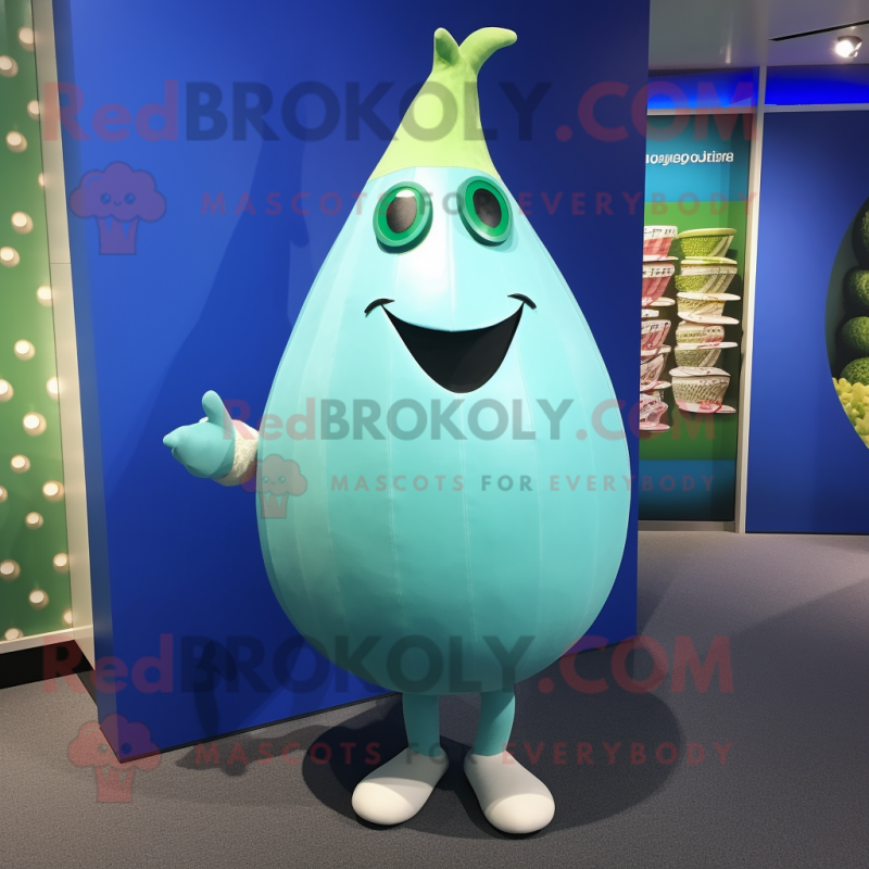 Cyan Onion mascot costume character dressed with a Sheath Dress and Cufflinks