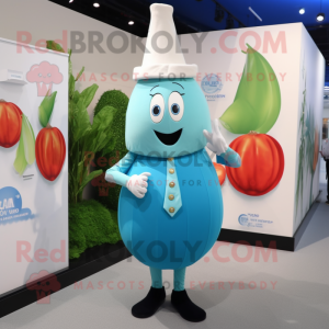 Cyan Onion mascot costume character dressed with a Sheath Dress and Cufflinks