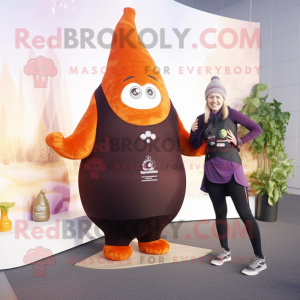 Rust Onion mascot costume character dressed with a Yoga Pants and Mittens