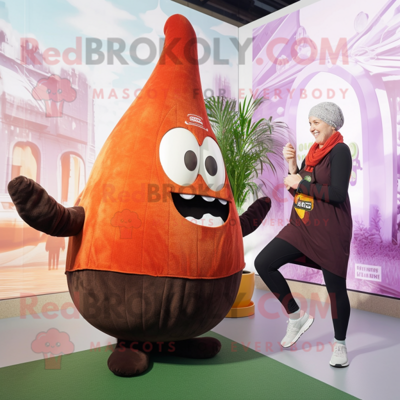 Rust Onion mascot costume character dressed with a Yoga Pants and Mittens Rust Onion mascot costume character dressed with a Yoga Pants and Mittens