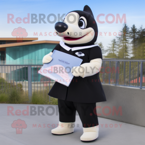 Cream Killer Whale mascot costume character dressed with a Pencil Skirt and Belts