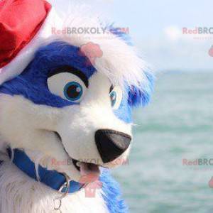 Mascotte de chien bleu et blanc - Redbrokoly.com