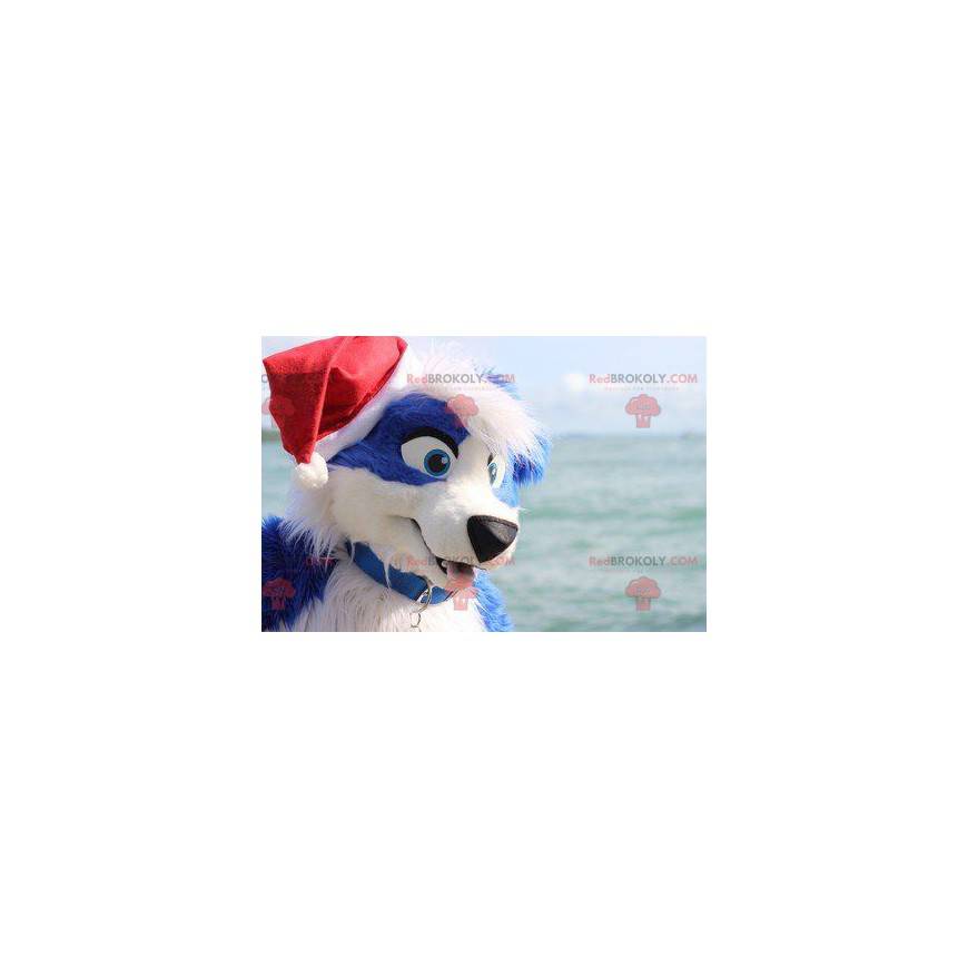 Mascotte de chien bleu et blanc - Redbrokoly.com