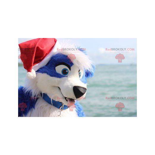 Blå og hvid hundemaskot - Redbrokoly.com