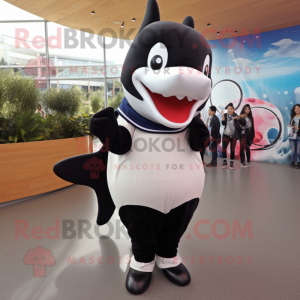 Cream Killer Whale mascot costume character dressed with a Pencil Skirt and Belts