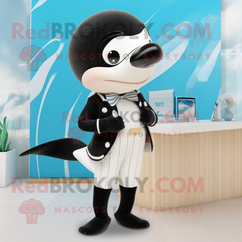 Cream Killer Whale mascot costume character dressed with a Pencil Skirt and Belts