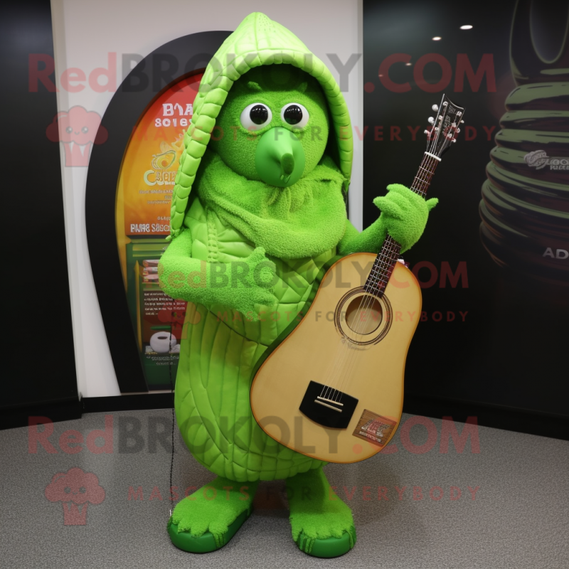 Lime Green Celtic Harp mascot costume character dressed with a Parka and Beanies Lime Green Celtic Harp mascot costume character dressed with a Parka and Beanies