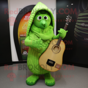Lime Green Celtic Harp mascot costume character dressed with a Parka and Beanies