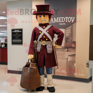 Maroon Civil War Soldier mascot costume character dressed with a Pencil Skirt and Tote bags