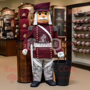Maroon Civil War Soldier mascot costume character dressed with a Pencil Skirt and Tote bags