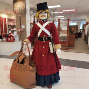 Maroon Civil War Soldier mascot costume character dressed with a Pencil Skirt and Tote bags