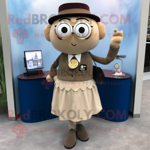 Tan Attorney mascot costume character dressed with a Skirt and Coin purses