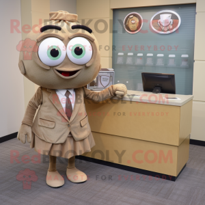 Tan Attorney mascot costume character dressed with a Skirt and Coin purses