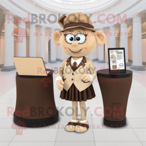 Tan Attorney mascot costume character dressed with a Skirt and Coin purses