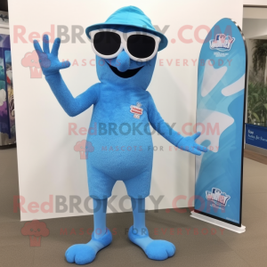 Sky Blue Jambalaya mascot costume character dressed with a Swimwear and Shoe clips