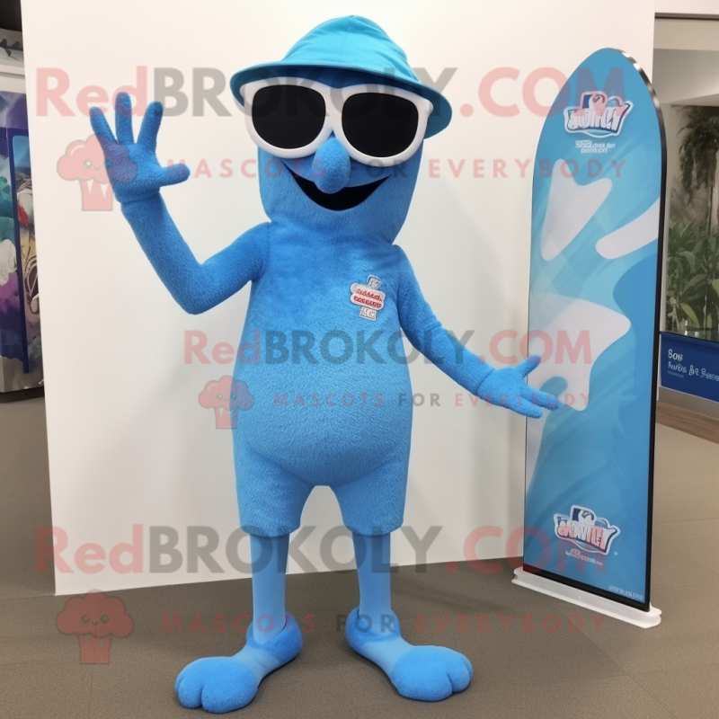 Sky Blue Jambalaya mascot costume character dressed with a Swimwear and Shoe clips Sky Blue Jambalaya mascot costume character dressed with a Swimwear and Shoe clips