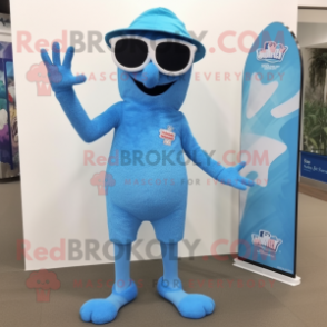 Sky Blue Jambalaya mascot costume character dressed with a Swimwear and Shoe clips
