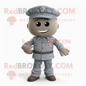 Gray American Soldier mascot costume character dressed with a Bermuda Shorts and Pocket squares