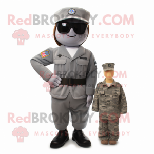 Gray American Soldier mascot costume character dressed with a Bermuda Shorts and Pocket squares