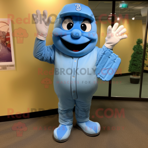Sky Blue Baseball Glove mascot costume character dressed with a Coat and Foot pads