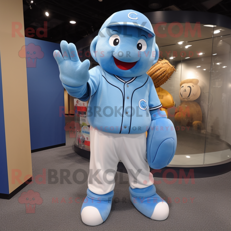 Sky Blue Baseball Glove mascot costume character dressed with a Coat and Foot pads