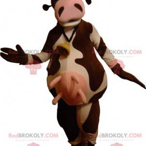 Zeer grappige bruine en witte koe mascotte - Redbrokoly.com