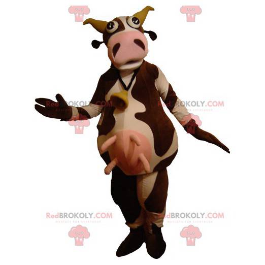 Sehr lustiges braunes und weißes Kuhmaskottchen - Redbrokoly.com