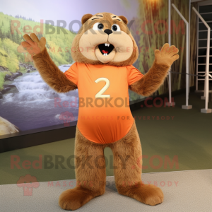 Tan Beaver mascot costume character dressed with a Leggings and Anklets