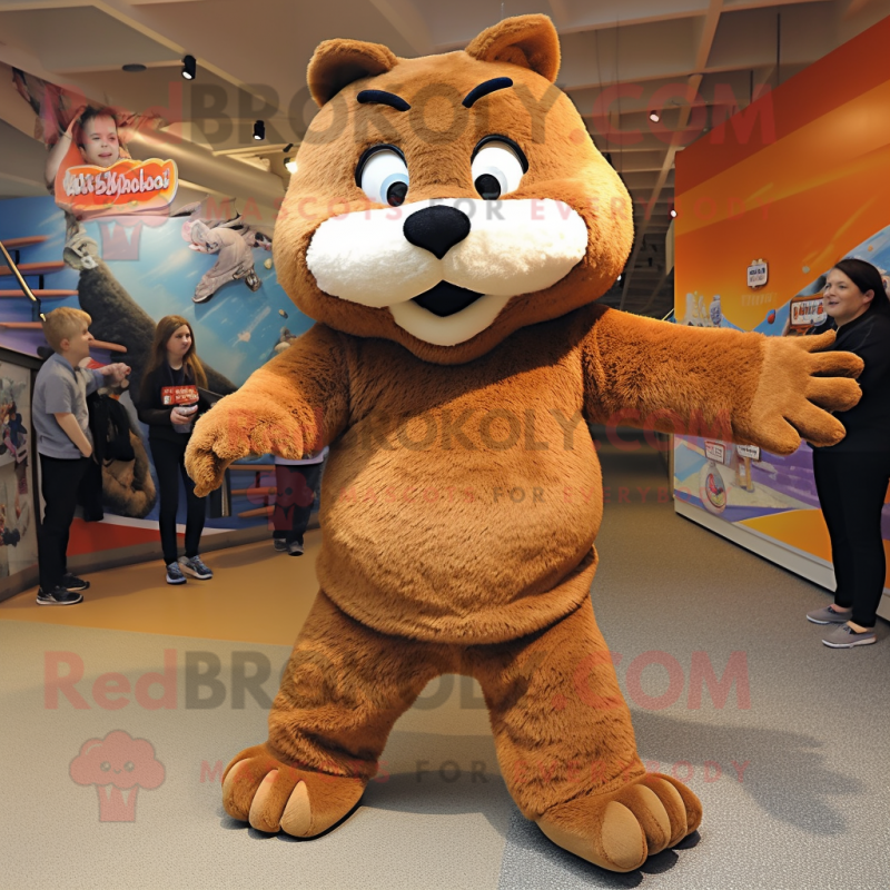 Tan Beaver mascot costume character dressed with a Leggings and Anklets