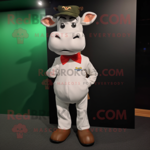 White Jersey Cow mascot costume character dressed with a Skinny Jeans and Bow ties
