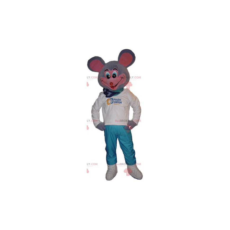 Very funny gray and pink mouse mascot - Redbrokoly.com
