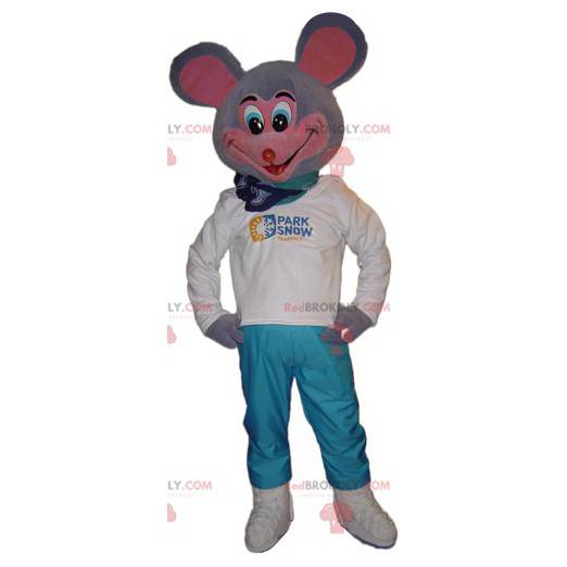Very funny gray and pink mouse mascot - Redbrokoly.com