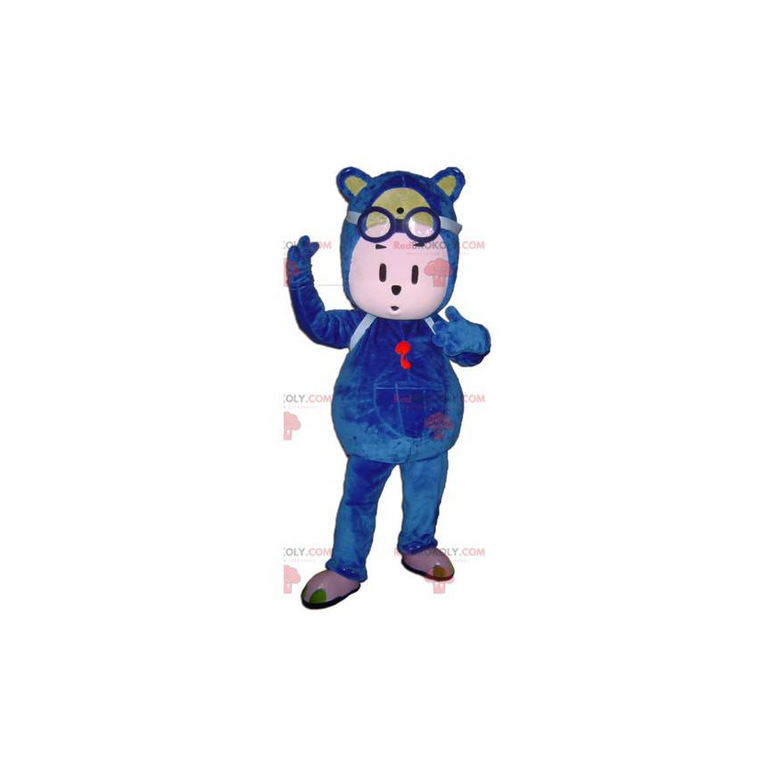 Blue teddy bear mascot with glasses - Redbrokoly.com