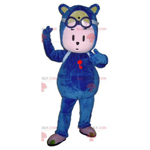 Blaues Teddybärmaskottchen mit Brille - Redbrokoly.com