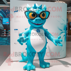 Cyan Dragon maskot kostume...