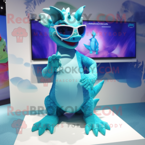 Cyan Dragon maskot kostume...