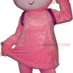 Pink and gray snowman teddy mascot - Redbrokoly.com