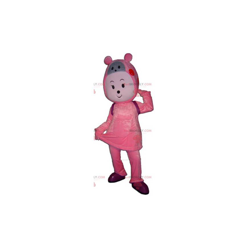 Mascote de pelúcia boneco de neve rosa e cinza - Redbrokoly.com