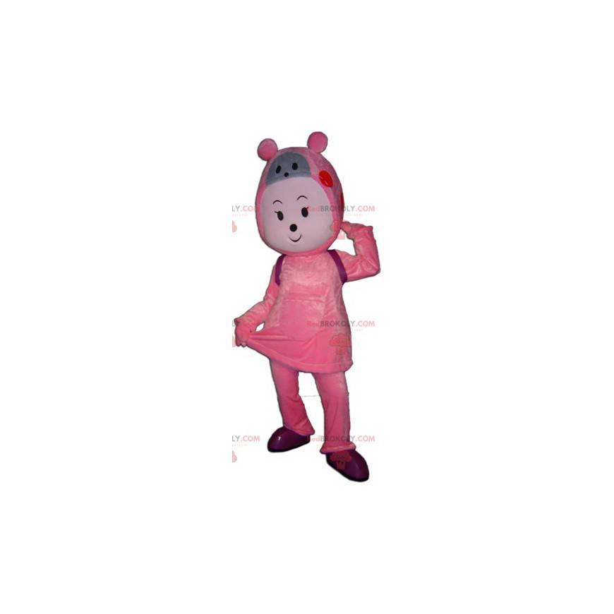 Pink and gray snowman teddy mascot - Redbrokoly.com