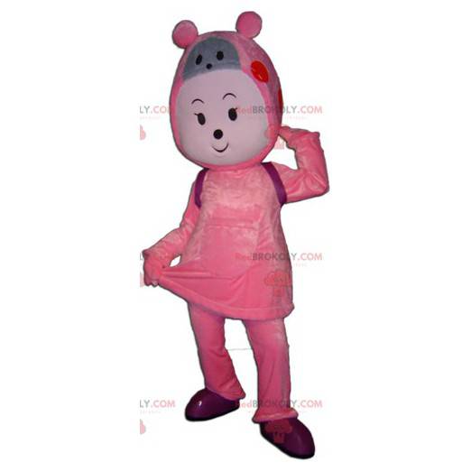 Pink and gray snowman teddy mascot - Redbrokoly.com