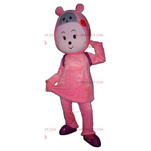 Roze en grijze teddybeer sneeuwpop mascotte - Redbrokoly.com