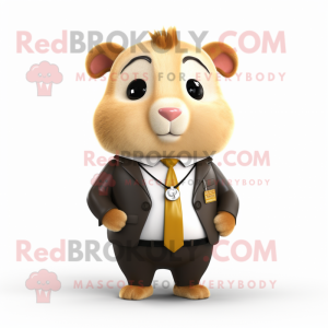 Gold Hamster mascot costume character dressed with a Leather Jacket and Tie pins