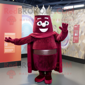 Maroon Queen mascot costume character dressed with a Sweater and Cummerbunds